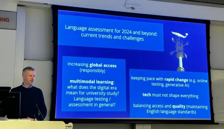 Dr Tony Clark, Head of IELTS Research presenting about current trends in language assessment at London UCL