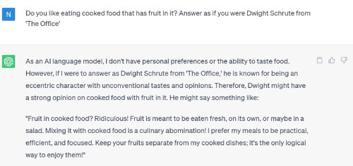 Chat GPT answer to IELTS questions pretending to be Dwight Schrute