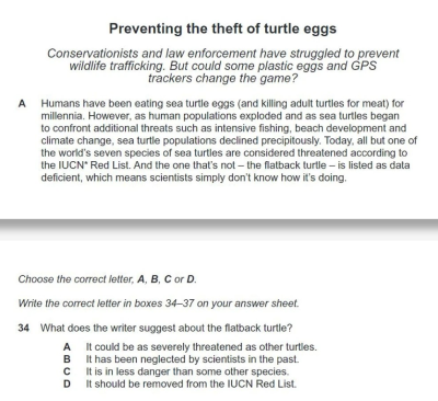 IELTS Reading test multiple choice question