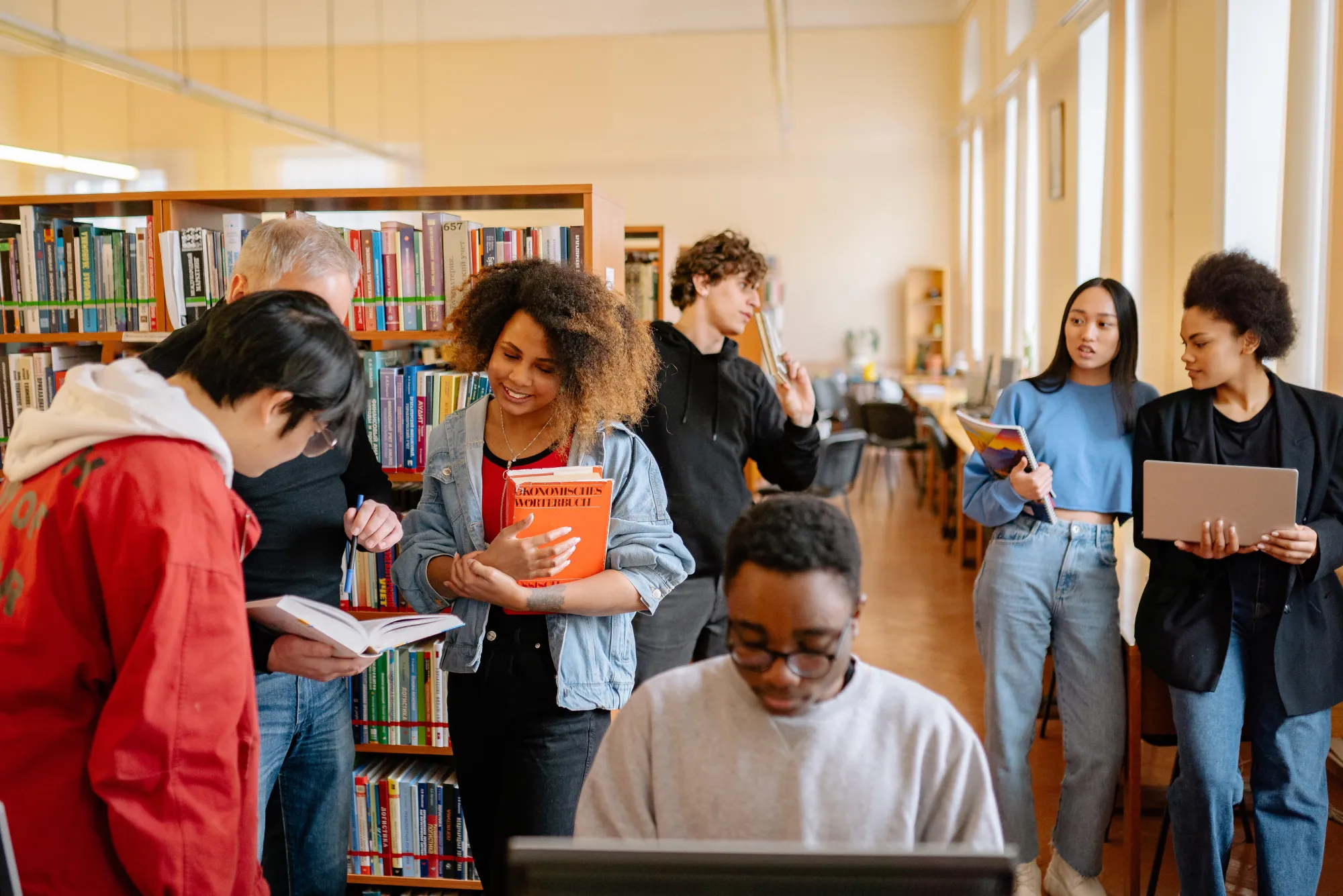 Students in a library