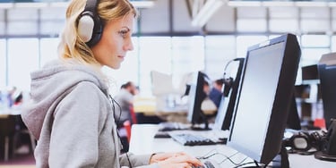 Woman using a computer right