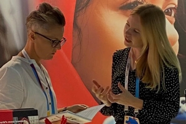 Visitors at the IELTS stand during EAIE conference in Barcelona 2022