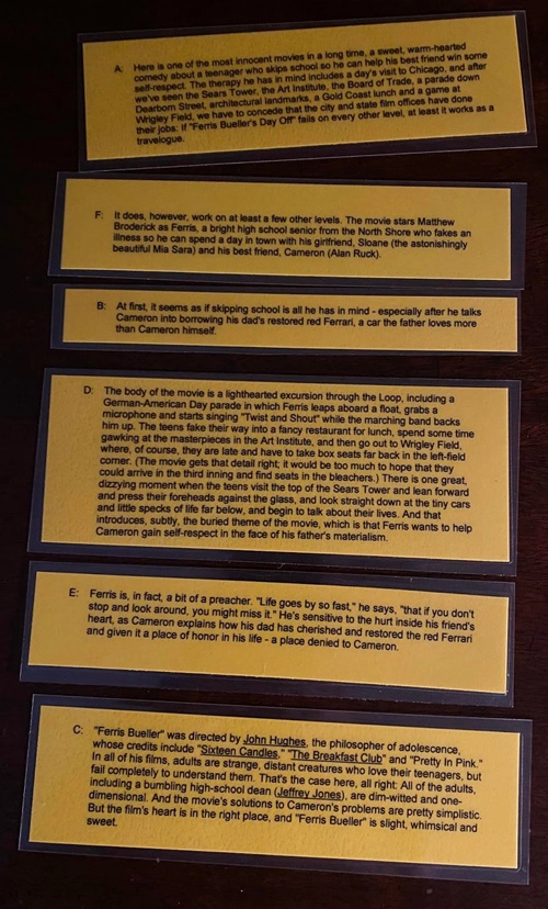 IELTS paragraph cohesion cut up activity film review