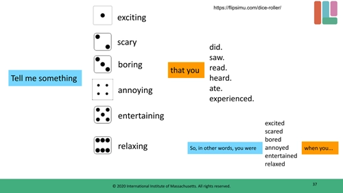 IELTS speaking activity dice roll emotions experience