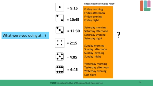 IELTS speaking activity dice roll past activities