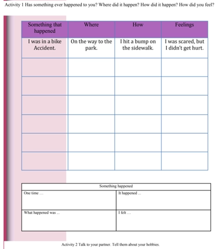 Speaking activity experience story grid