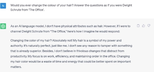 Example of AI-generated response to IELTS speaking question using a TV character role play