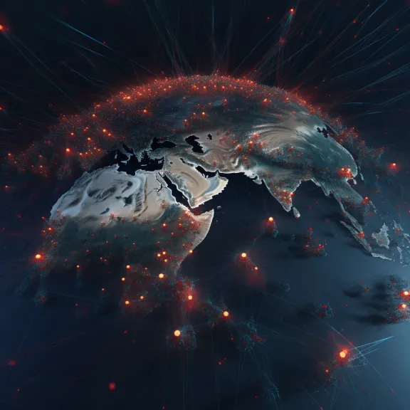 Digital world map showing global connections and network nodes