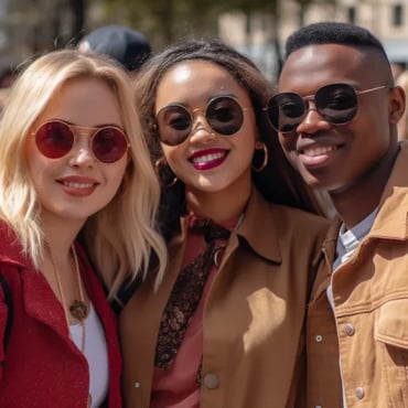 Diverse students smiling outdoors summer