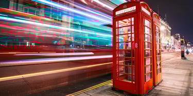 London red telephone box at night