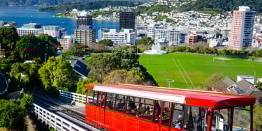 Wellington cable car overlooking the city and harbour in New Zealand