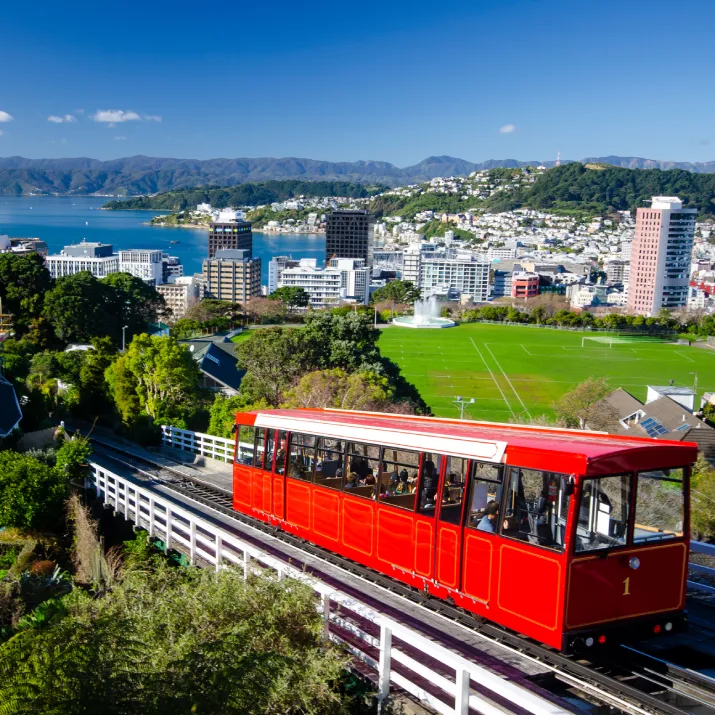 Wellington cable car overlooking the city and harbour in New Zealand