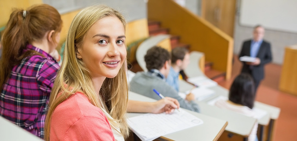 Student in university lecture hall