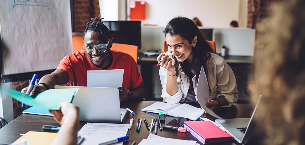 Students collaborating in study area