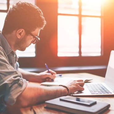 Man studying sunset looking - right