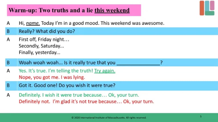 Two truths and a lie speaking script for weekend reflections