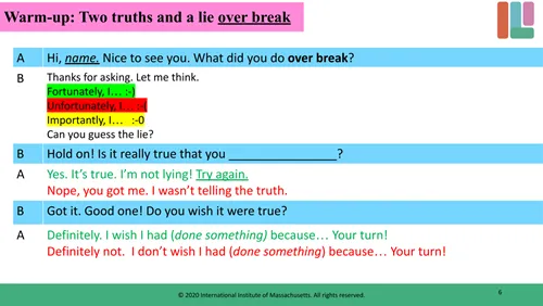Two truths and a lie speaking script for break reflections